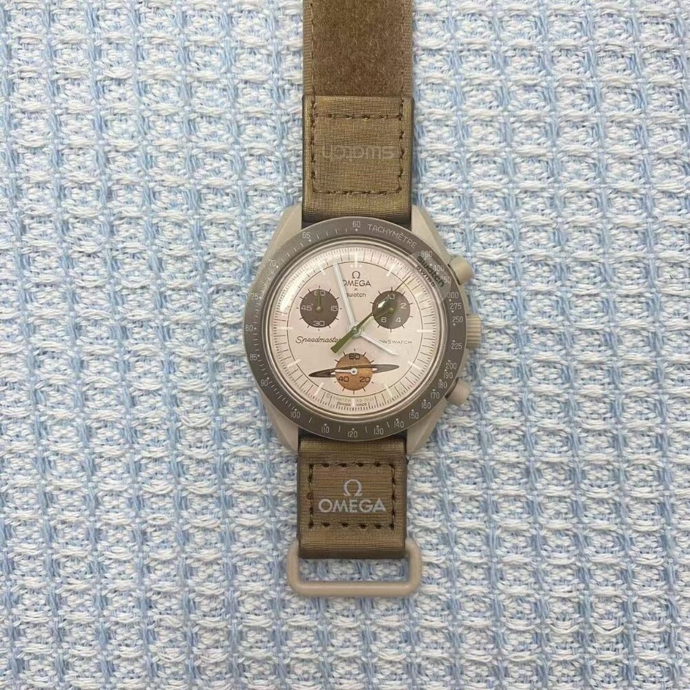 🔥Swatch x Omega Saturn Chronograph | Beige Bioceramic